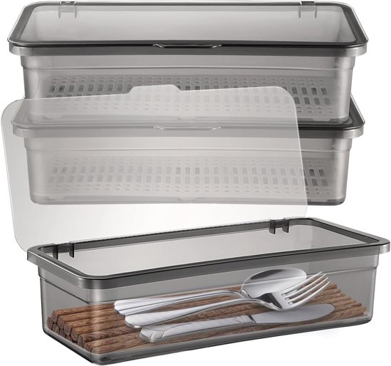 3-delige bestekbak met deksel - bestekbak voor schuifladen van kunststof - keukenbenodigdheden - organizer voor het opbergen van bestek en keukengerei van Gadgy