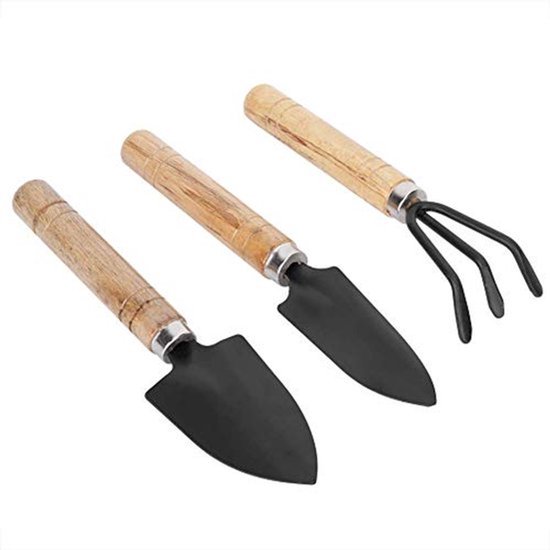 3-delige mini-tuingereedschapset voor planten, mini-tuingereedschap, spade, klauw, hark, schep, potplanten, tuingereedschapset, miniatuur tuinhark, troffel, schep voor zaailingen