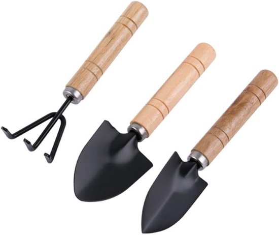 3 delige mini-tuingereedschapset - voor potten en planten - Houten handvatontwerp - Schep, hark en grondschep - groot formaat voor nauwkeurig werk van Bellson