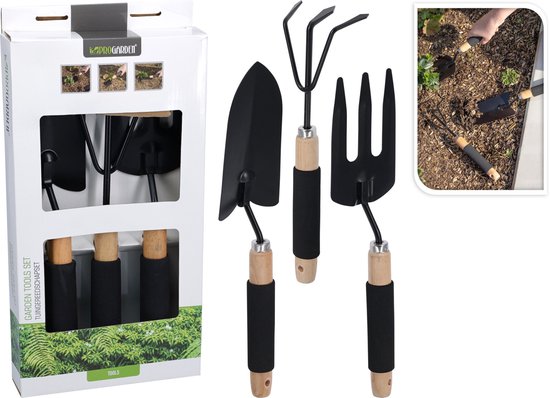 3-Delige Tuingereedschap Set - Hark, Smalle Spatel, Brede Spatel, Tuinschoffel met Klauwen, Drietand en Lichte Hark