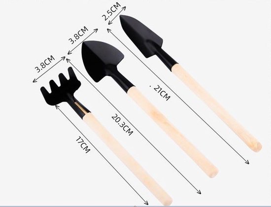 3-Delige Tuingereedschap Set - Mini Set - Gemaakt Van Hoogwaardig Staal En Massief Hout Met Antiaanbaklaag - 3 - Voor Balkon En Tuin Gebruik Zwart van Merkloos	