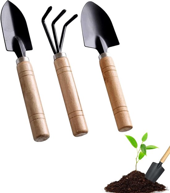 3-delige Tuingereedschapset - Kleine Tuinschop met Houten Handvat voor Bonsai - Plantenpot en Bloemen Handschoppen van Merkloos	