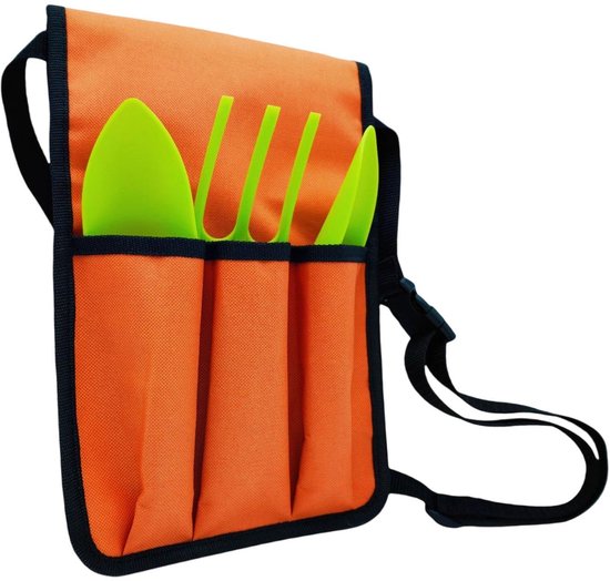 3-delige tuingereedschapset – tuingereedschap — Tuiniersgereedschap voor kinderen - Inclusief heuptasje – Oxford-stof – Oranje van Merkloos	