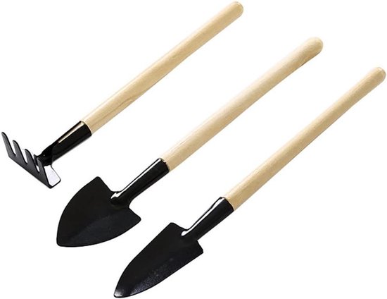 3-delige tuingereedschapsset - Roestvrijstalen Tuinschep - Hark en Onkruidsteker - Handgereedschap - multifunctioneel - mini tuingereedschap - tuinschep - klein - handvat - handschep - Geschikt voor bonsai, planten, potplanten van Merkloos	
