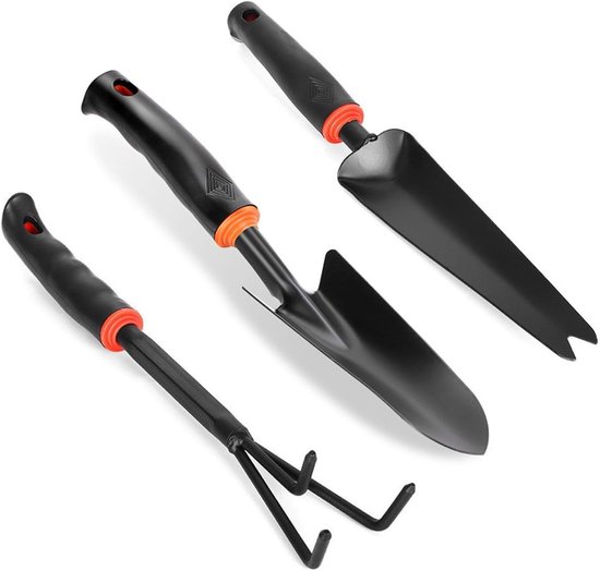 3-delige tuingereedschapsset voor kleine tuinen, inclusief handtuinschep, spade en hark voor optimale tuinonderhoud