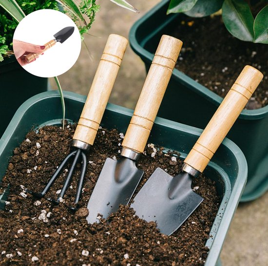 3 Delige Tuingereedshapset - Gardening set - Tuinschepje - Klauwtje Hark - Handschepje Tuinschepje - Plant Tuinschepje - Metaal & Hout - LOUZIR van LOUZIR