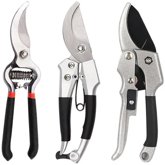 3-delige tuinschaar, hoogwaardige Duitse snoeischaar, werkt 3 keer gemakkelijker, professionele ratelsnoeischaar, geschikt voor het knippen van rozen, bloemen, heggen, stengels en bomen. Scherpe tuinschaar. van Merkloos	