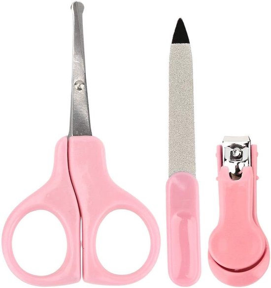 3 in 1 Baby Nail Clipper Baby Grooming Kit, Baby Manicure Set with Nail Scissors Nail Clipper and Nail File for Newborn Toddler Toes Fingernails Care Trim Polish Kit (Pink) van Merkloos	
