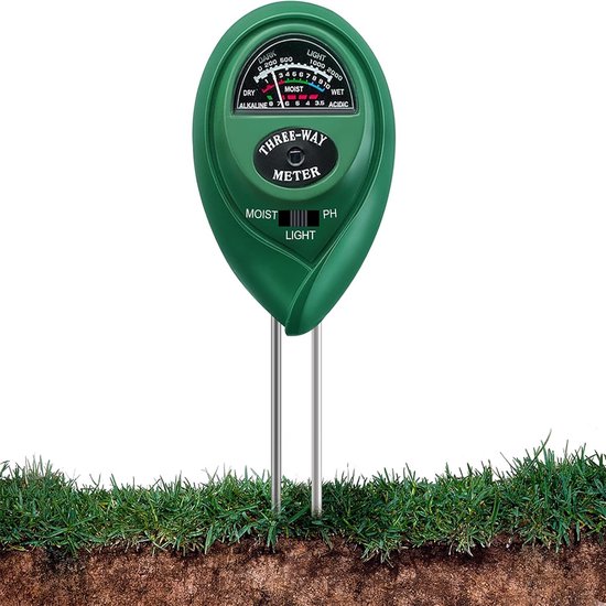 3-in-1 Bodemtester - Vocht Zonlicht pH Meter - Tuinanalyse Gereedschap - Voor Tuin Boerderij Gazon - Geen Batterij Nodig - Tuiniers - Groen - 1 Stuk