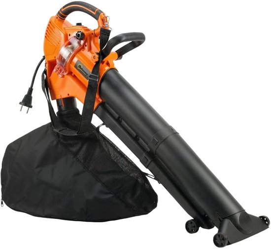 3-in-1 Elektrische Bladblazer & Stofzuiger Incl. 40L Opvangzak - Blazen, Zuigen & Versnipperen - met 4 Wielen & Verstelbare Draagriem - 3000W - 260km/h Luchtsnelheid - op Snoer - Oranje