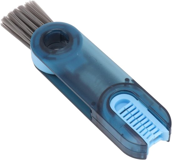 3-in-1 Flesdekselborstel, Multifunctionele Spleetreinigingsborstel, Roestvrijstalen Waterflesreinigingsgereedschap voor Bekerdeksel, Bekermond, Tuit, Spleten en Hoorntjes (Blauw)