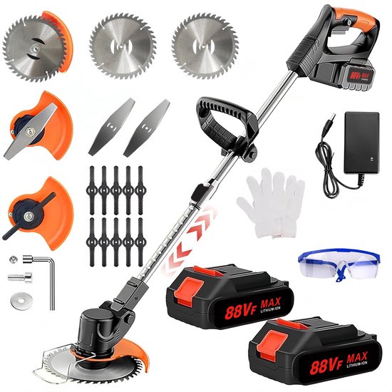 3-in-1 Kantenmaaier – Grastrimmer – Bosmaaier – Grasmaaier – Draadloos & Elektrisch – Incl. 2 accu's en oplader - met telescopische steel + extra handgreep - voor Tuin