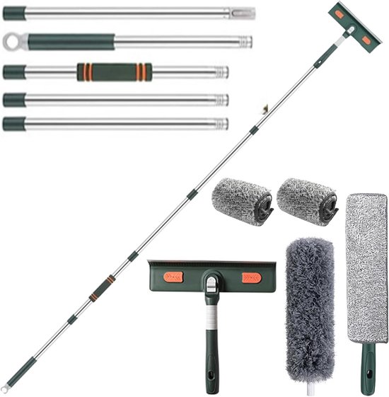 3-in-1 raamwisser telescopische steel 72-207 cm voor hoge ramen en douche van Merkloos	