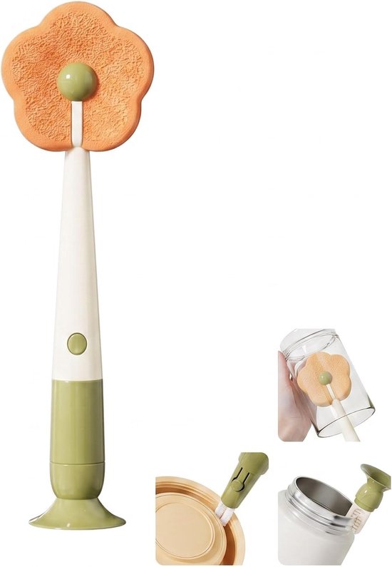 3-in-1 reinigingsborstel voor bekerdeksel, flessenborstel met spons, reinigingsborstel, reinigingsborstel, multifunctionele reinigingsborstel voor drinkflessen, bekerdeksel en babyflessen
