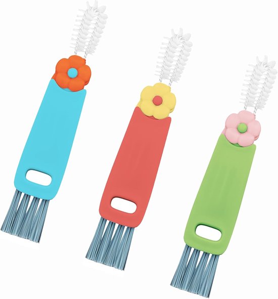3-in-1 reinigingsborstelset, 3 bekerdeksels, borstel, bloemenvormig