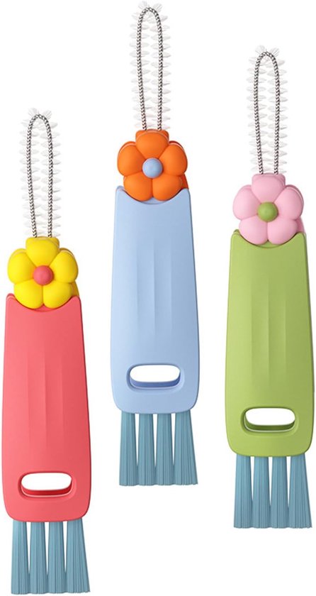3-in-1 reinigingsborstelset met bekerdeksel, 3-delige reinigingsborstel met hoekborstel en kolomreiniger, multifunctionele beker- en flessenreiniging voor babyflessen, bedek gaten en scheuren voor