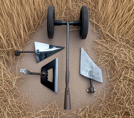 3-in-1 Schoffel Multifunctionele Onkruidsteker met Dubbele Wielen – Schoffel & Driehoek Ploeg – Tuingereedschap voor Wieden en Graven – Set van 3 van Merkloos	