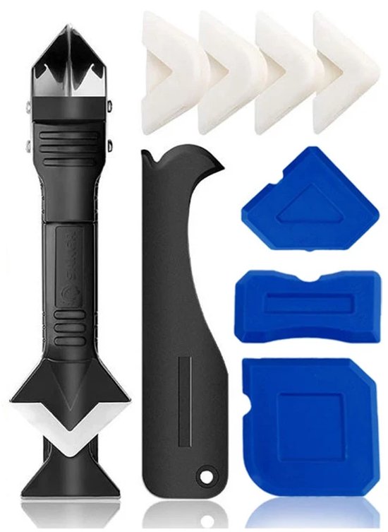 3-in-1 Siliconen Kitgereedschap Set, Kitafwerking Tool, Voegverwijderaar en Hoekschraper voor Badkamer, Keuken, Vloer, Raam, Wastafel en Kozijnafdichting