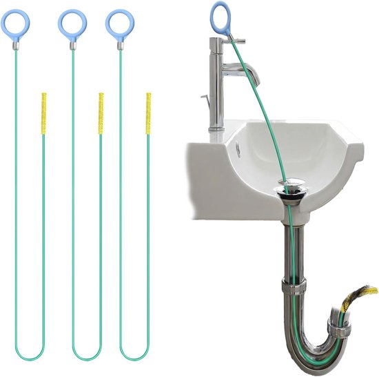 3-pack 130 cm afvoerreiniger spiraal, anti-breuk staal nylon gecoate afvoerslang, flexibele pijpreinigingssticks haarvanger voor keuken, badkamer en rioolblokkades