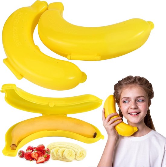 3-Pack Bananenopbergdozen, Plastic Bananendozen voor Bescherming en Verpakking van Fruit, Gele Bananenvormige Dozen voor onderweg