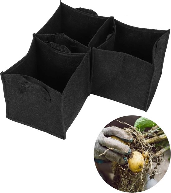 3 Pcs Fabric Pots 3 Gallon - Plant Bag Multifunctional with Handles - Black Square Felt Garden Vegetable Grow Tray for Herbs - Flowers and Strawberries (19.5 x 19.5 x 20) van Merkloos	