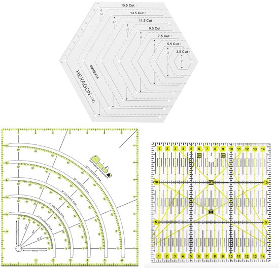3 Pcs Sewing Ruler Sets - Bows - Fan Quilt Circle Cutter Rule - Hexagonal Shape Ruler - DIY Hand Patchwork Ruler - Clear Acrylic Template voor Meten - Snijden - Quilten van Blafre