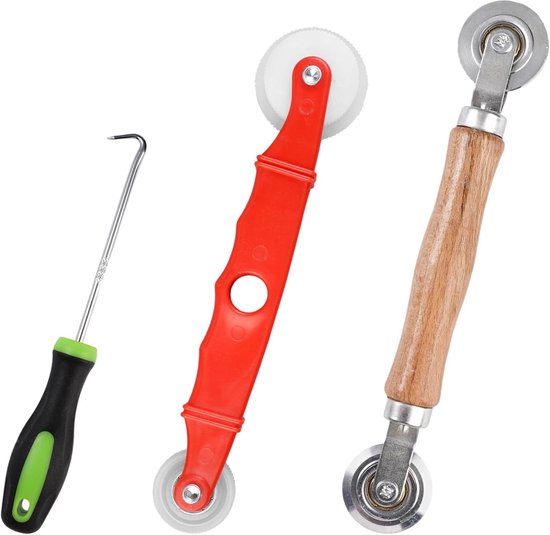 3 Pcs Tool Puller Fly Screen Vervangingsgereedschap - Double Wheel - Inroller met Houten Handvat - Muggennet Raam Fly Screen Reparatie Tool voor Vensters en Deuren van Merkloos	