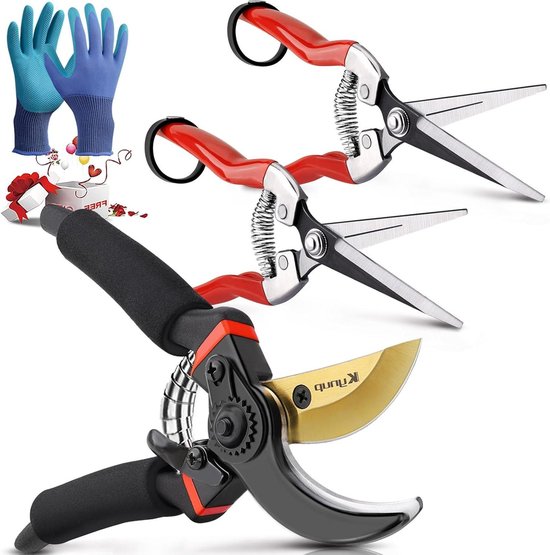3-Piece Stainless Steel Pruning Shears Set with Glove for Fresh Branches, Bonsai Plants, Flowers, and Harvesting van Merkloos	