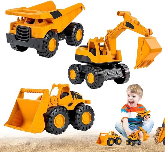 3 Pieces Excavator Toy - Sand Toy for Kids - 360 Degree Rotation - Truck with Tilt Bit - Toy Beach with Inertial Transmission for Children 2-6 Years van Merkloos	