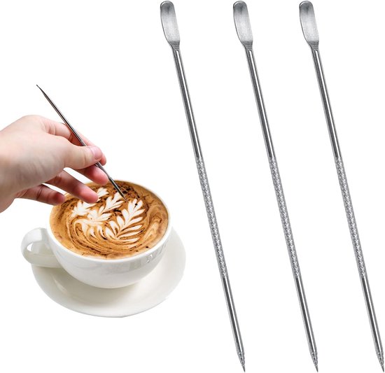 3 pieces latte art pennen - latte art pen - latte art koffie kunst - spice pen - roestvrij staal - koffie snijstokken - latte pen voor cappuccino - latte - espresso decoratie accessoires van Merkloos	