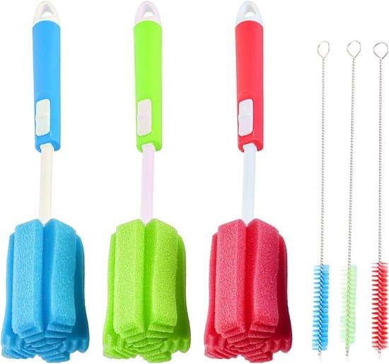 3 Sponsborstels En 3 Stro -Borstels, Kopje Reinigingsaccessoires, Reinigingsborstel Met Een Lange Handgreep, Multifunctionele Reinigingsborstel, Keukengereedschap.
