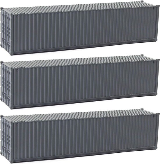 3 stk. 40ft Container Verzending Goederen Wagen Spoor HO Model Spoorbaan Karretje 1:87 (donkergrijs)