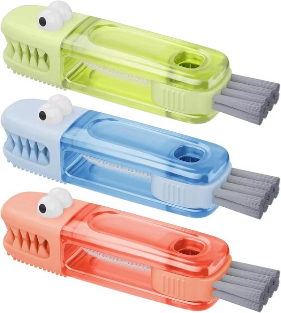 3 stuks 3-in-1 kopborstels, multifunctionele waterflesborstels, spletreinigingsborstel, reinigingsborstel, krokodillenvormig design