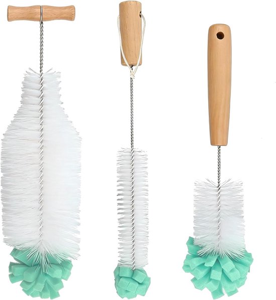 3 stuks flessenborstel, 30 cm 27 cm flessenborstel spons, Geschikt voor babyflessen, drinkflessen, glazen karaf