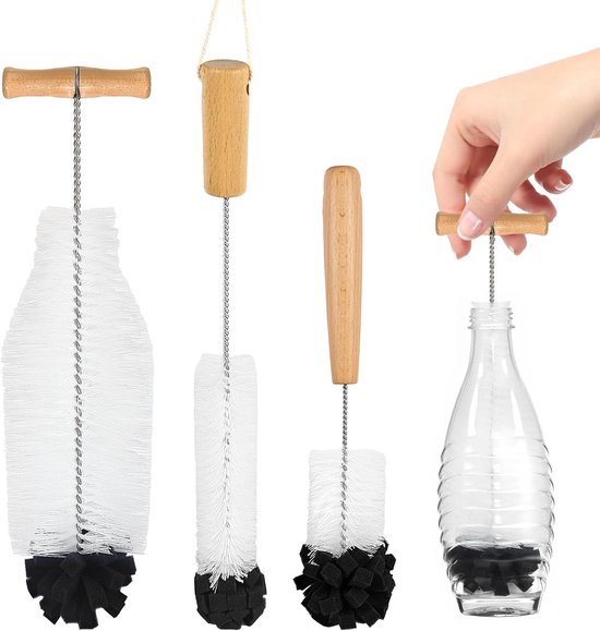 3 Stuks Flessenborstel voor Glazen Flessen, Reinigingsborstel compatibel met SodaStream Glazen Flessen, Krasbestendige Flessenreiniger voor Glazen Karaf, Babyflessen, Drinkflessen