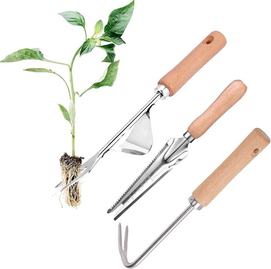 3 stuks handonkruidsteker, onkruidsteker weeder, onkruidwieder met steel, handmatige onkruidsteker voor tuin wieden, verplanten, ontwortelen van DeLux