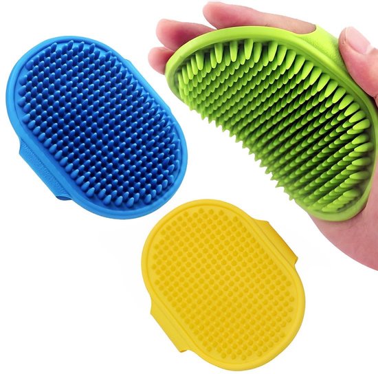 3 stuks hondenbadborstel, huisdiershampoo, rubberen kam met verstelbare handgreep voor langharige honden en katten