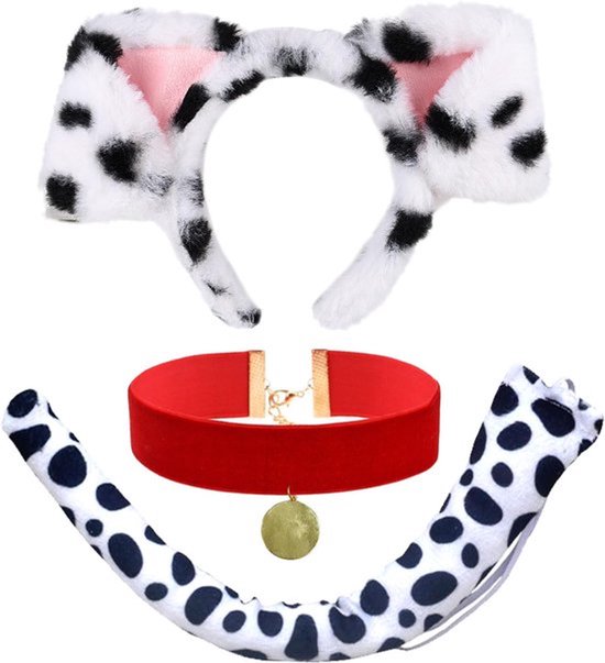 3 stuks hondenkostuums voor kinderen en volwassenen - dalmatiërkostuum met hondenoren - hondenstaart - halsketting - hondenkostuums voor Halloween - carnaval - feesten