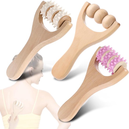 3 stuks houten massageroller, rug spierroller stok, handmatige houttherapie massagegereedschap massage-roller, voor ontspant dijen, benen, handen volledige lichaamsspieren mannen vrouwen van ZecMaybeal