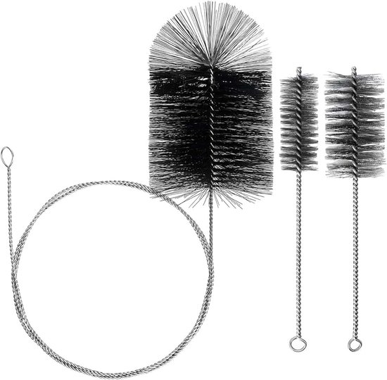 3 stuks kachelpijpborstelset, 150 mm, nylon, schoorsteenborstel met 2 meter duwstang met 2 ovenborstels van roestvrij staal, 40 mm/60 mm, schoorsteenveger, borstels voor schoorsteen, open haard