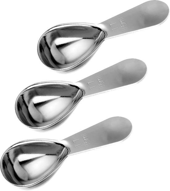 3 stuks koffiedispenser van roestvrij staal - 15 ml koffiemaatlepel met kort dik handvat - koffielepelverdeler voor koffie - losse thee - suiker of meel van Merkloos	