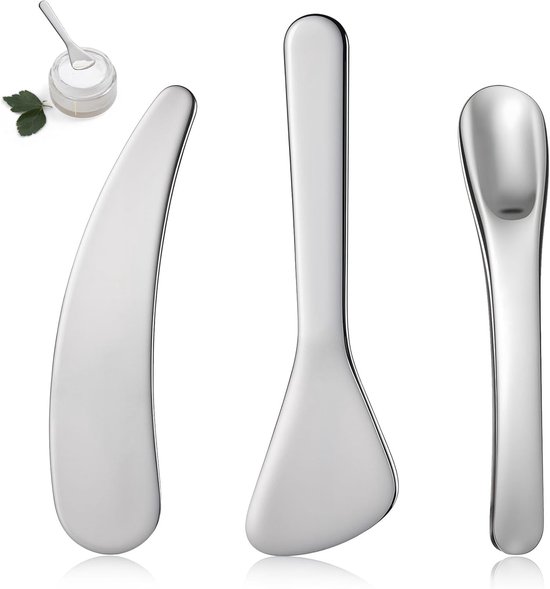 3 stuks mini-spatels - cosmetica - metaal - roestvrij staal - make-up gebogen spatel - mini-cosmeticaspatel voor crème - metalen make-up spatel - cosmetica voor gezichtsmasker - lotions - make-up accessoires - huidverzorging van Merkloos	