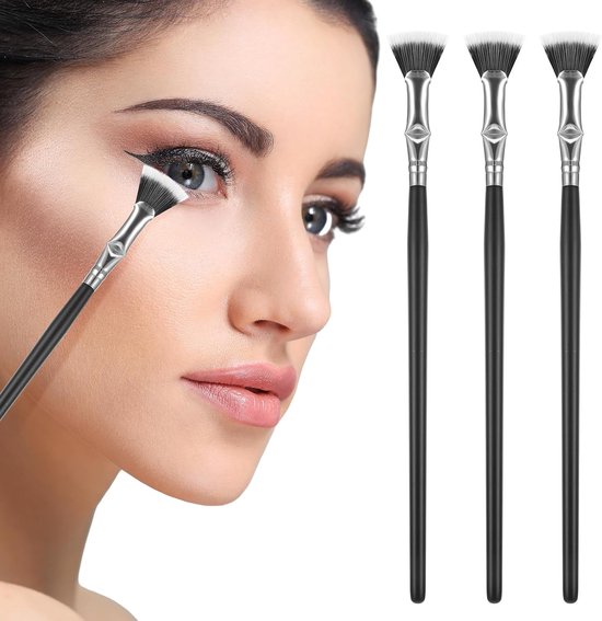 3 stuks oogschaduwkwasten, zwarte sector oogkwast, schuine make-upkwast, waaierkwast, cosmetica voor het aanbrengen van gelpoeder, vloeibare crème van Merkloos	