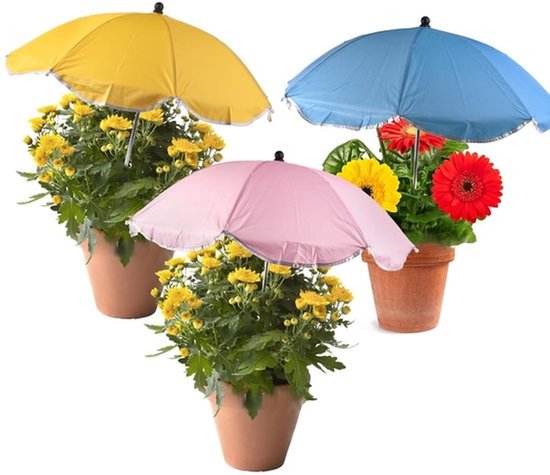 3 stuks plantenparaplu's voor buitenplanten, buigzame tuinparaplu's inclusief geel, roze en blauw voor tuinbedden, potgroenten en fruit