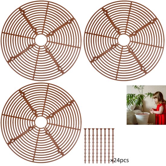 3 stuks - Plantenpotafdekking - bloembeschermer - bodembeschermers - voorkom dat huisdieren in de grond graven - voor binnen en buiten - met 24 bevestigingsbouten - koffiekleur - 30cm van Merkloos	