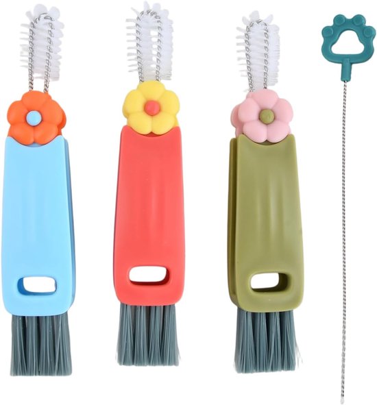 3 stuks reinigingsborstel, 3-in-1 bekerdeksel, reinigingsborstel, multifunctionele spoelreinigingsborstel, flessendekselborstel voor verschillende kopjes en flessen