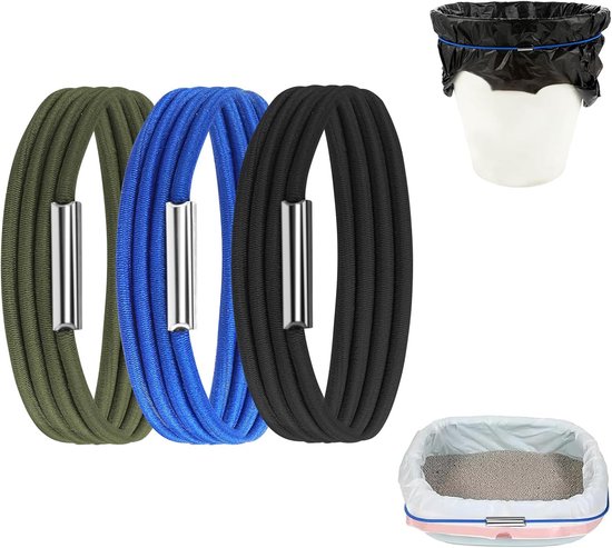 3 stuks rubberen banden voor vuilnisbakken - geschikt voor 13-30 gallon kattenbak - verstelbaar elastiek - vuilnisbakbanden - vuilnisbakhouder - riemen voor thuis - kantoor - school - keukentafels van Merkloos	