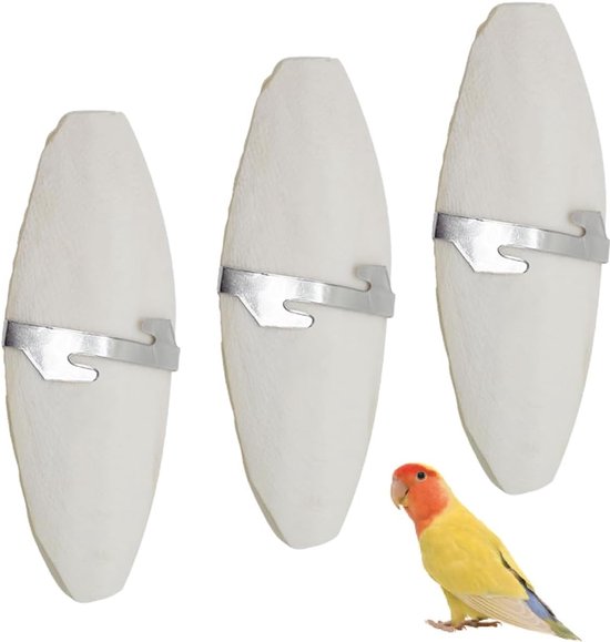 3 stuks sepiaschalen - papegaaien - kauwspeelgoed - met metalen houder - inktvissen - sepia-botten - voor vogels - reptielen - schildpadden - slakken - 12 cm van Merkloos	