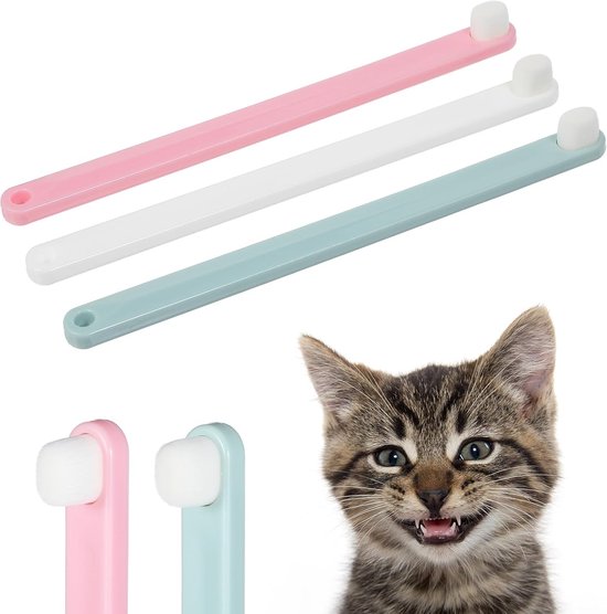 3 stuks tandenborstel voor honden en katten, hondentandenborstel verwijdert tandplak, kattentandenborstel grondige reiniging, draagbaar, reisvriendelijk voor kleine huisdieren