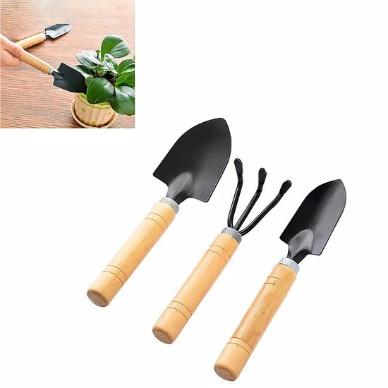 3 stuks tuingereedschapset - comfortabele handgreep - tuinschep - verplantschep - 5*17cm - 4*16cm - 3,5*18,5cm - geschikt voor tuinliefhebbers die bezig zijn met het planten en verzorgen van gazons-Natuurlijke houtkleur van Merkloos	
